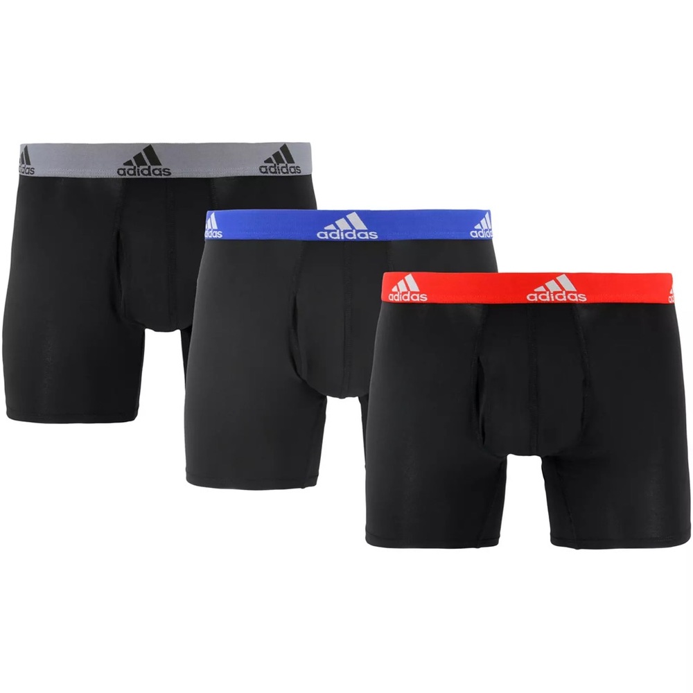 NWOT Adidas Aeroready Performance Boxer Briefs, Black w/Gray, Blue, Red